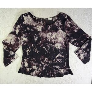 NWT AG Adriano Goldschmied 100% Silk Tie Dye Ruffle Blouse - Plum/Purple M